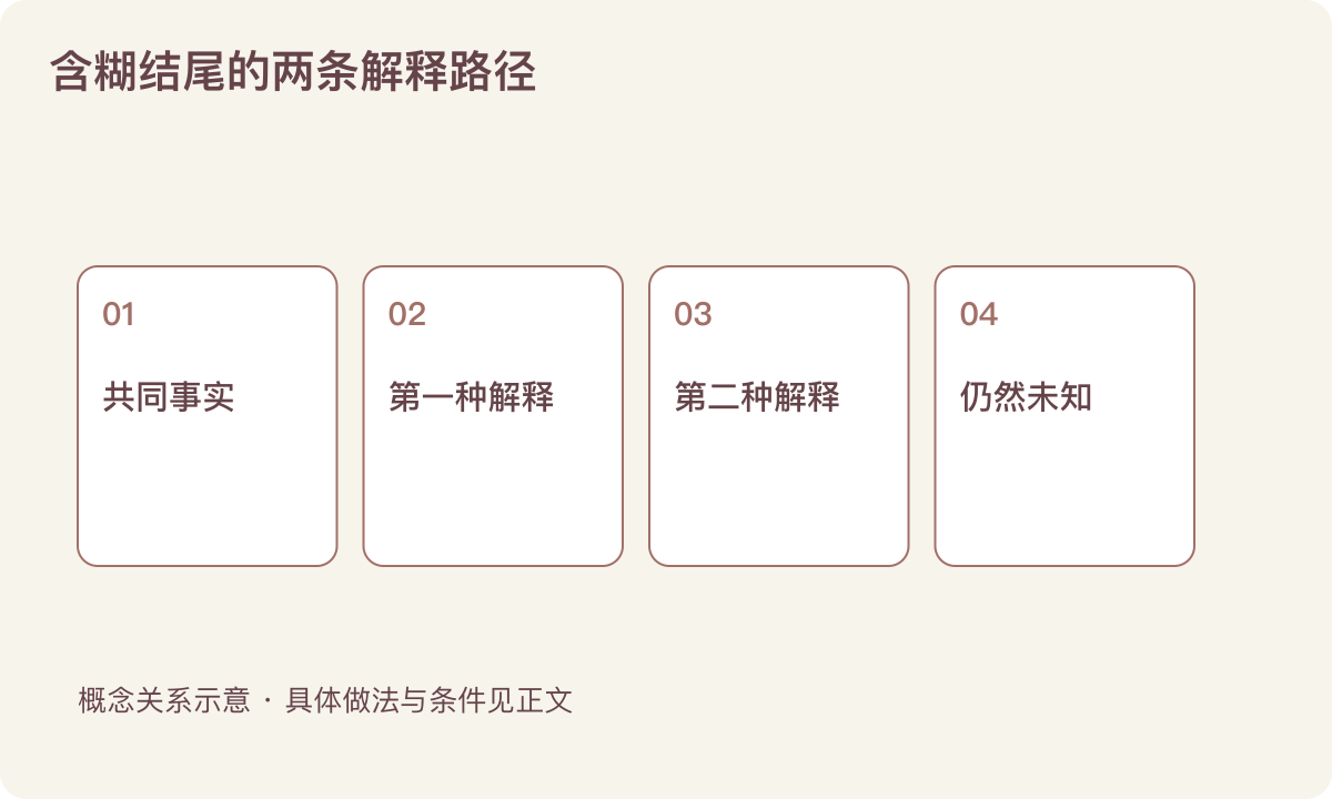 含糊结尾的两条解释路径:共同事实;第一种解释;第二种解释;仍然未知